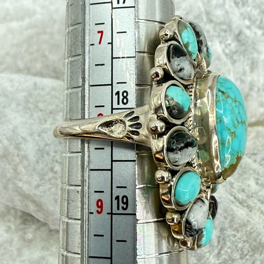 NWT Sierra Nevada Turquoise & White Buffalo Halo Ring 12.90ctw Sterling Silver 8